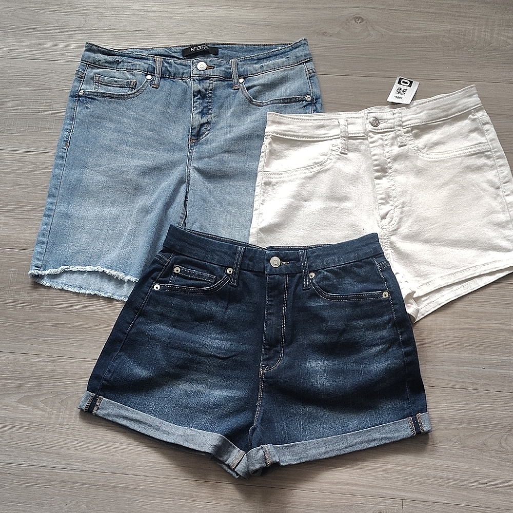 Target Women’s Denim Shorts Trio - Light Blue, Dark Blue & White